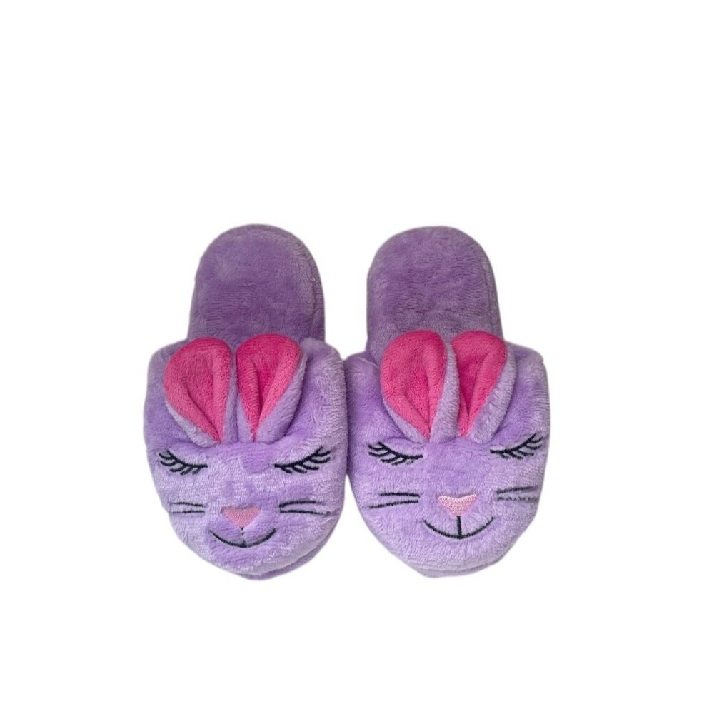 Bunny Face Plush Slippers For Kids  Purple MD 2/3